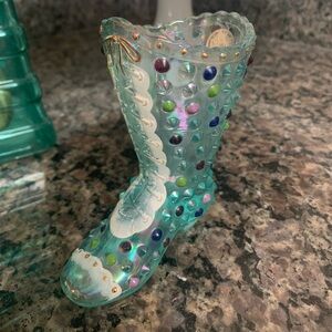 Fenton Multicolor Glass Boot Accent with Fenton sticker
